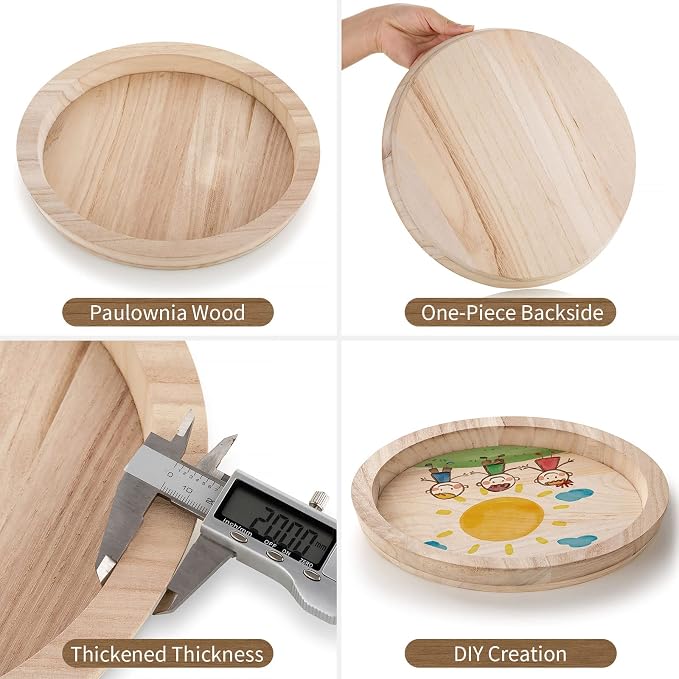 Hanobe Unfinished Round Wooden Craft Trays - Image 5