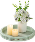 Hanobe Sage Green Decor Tray, Beaded Edge & Distressed Finish | 10.4" round by Hanobe