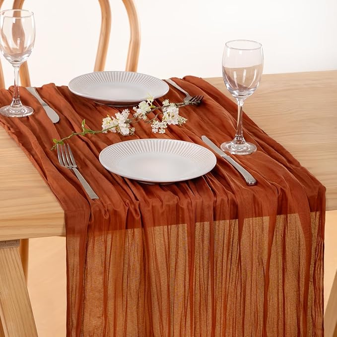 3 Pack Cheesecloth Terracotta Table Runner 10ft Rustic Gauze Decor | - Image 8