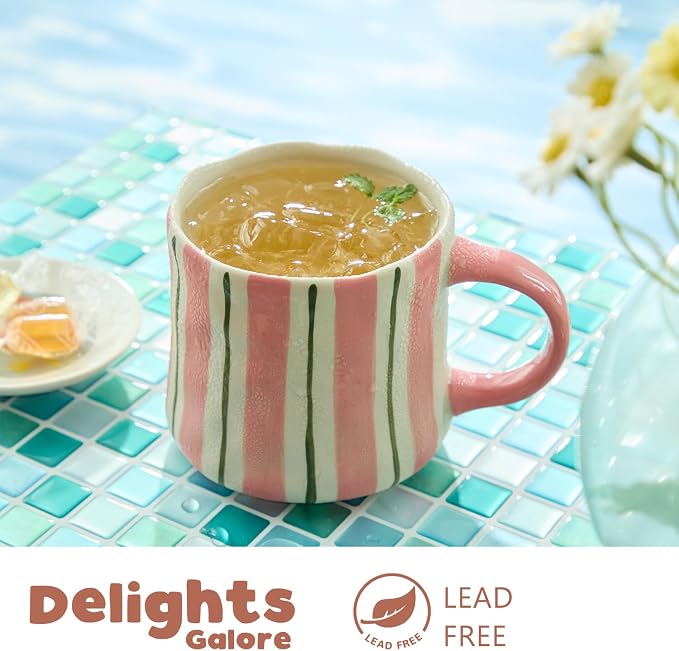 Stripe Ceramic Coffee Mugs, 12oz Vibrant Striped Red Design Cute Mugs, - Image 2