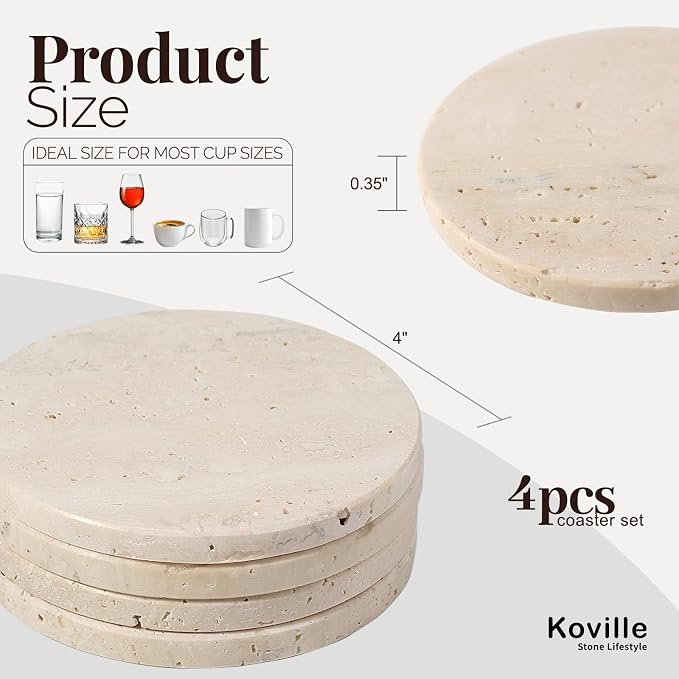 Travertine Coasters, Marble Coaster Set of 4 - Image 2