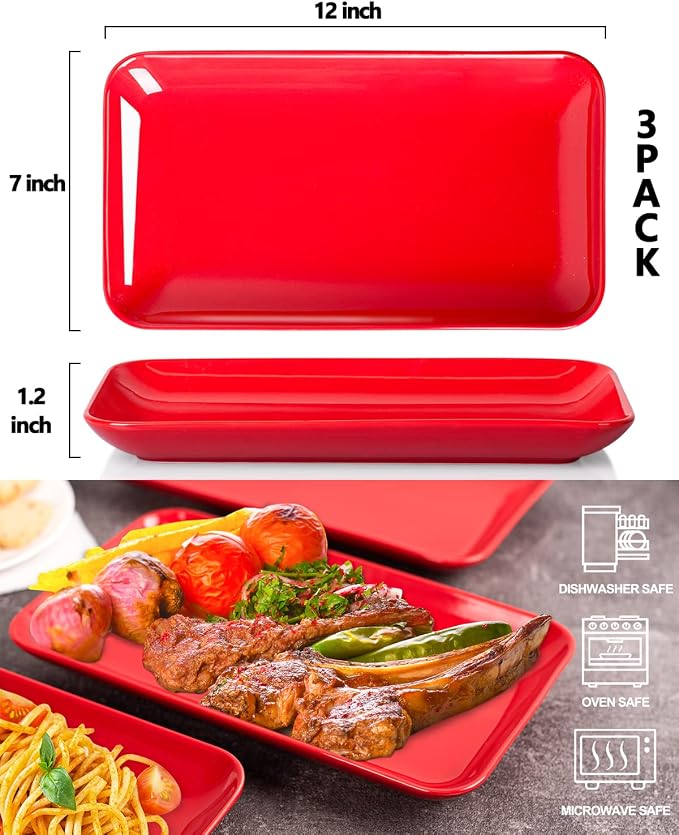 DELLING 12 Inch Rectangular Serving Platter Set of 3, Appetizer Salad Dessert - Image 2