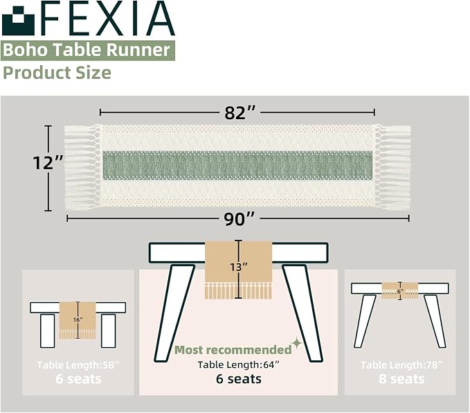 Boho Table Runner for Home Decor 12x90 Sage Green Fall Decorations | 90 Inches - Image 2