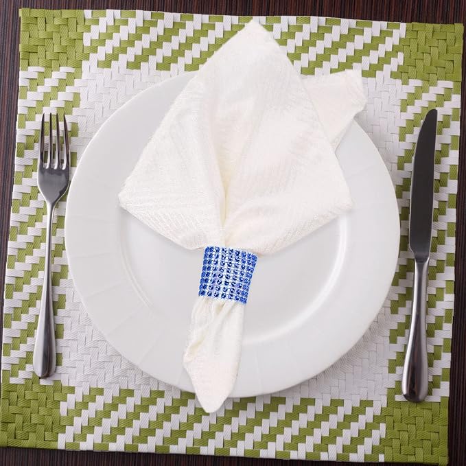Blue Napkin Rings Bulk Set of 150pcs, Wedding Diamond Crystal Rhinestone Napkin - Image 4