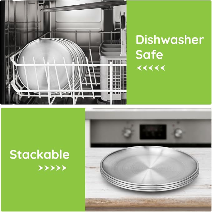 8 Stainless Steel Plates, 7.8 inch 304 Metal Camping Plate, Reusable Food - Image 4