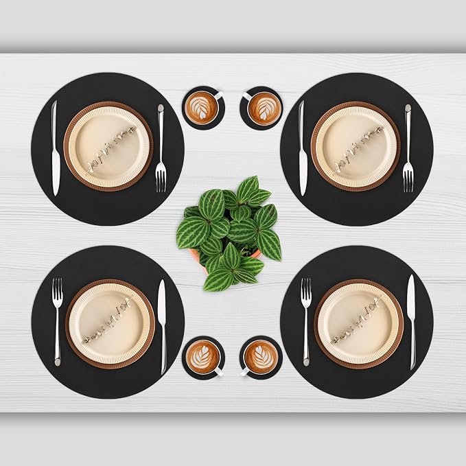 Myir JUN 15 Inches Round Placemats Set of 4 Faux Leather Place Mats | - Image 2