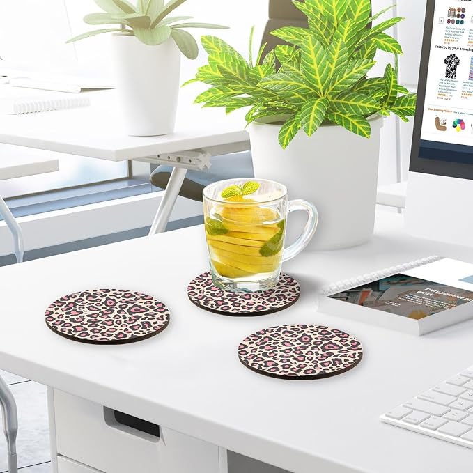 Leopard Pattern Pink Black Hawaiian 4 Pcs Coasters - Image 7