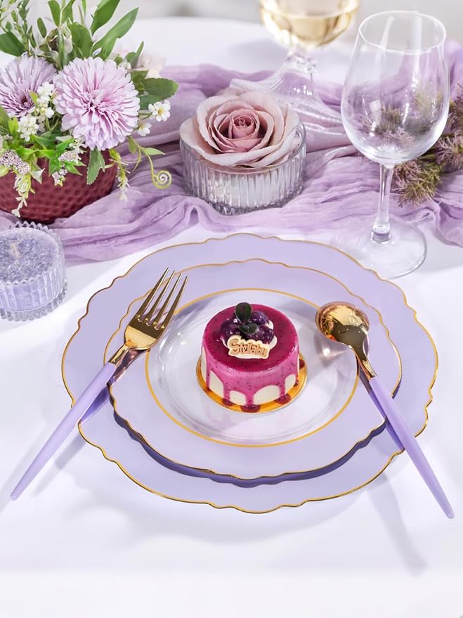60pcs Clear Purple Plates Disposable - Image 4