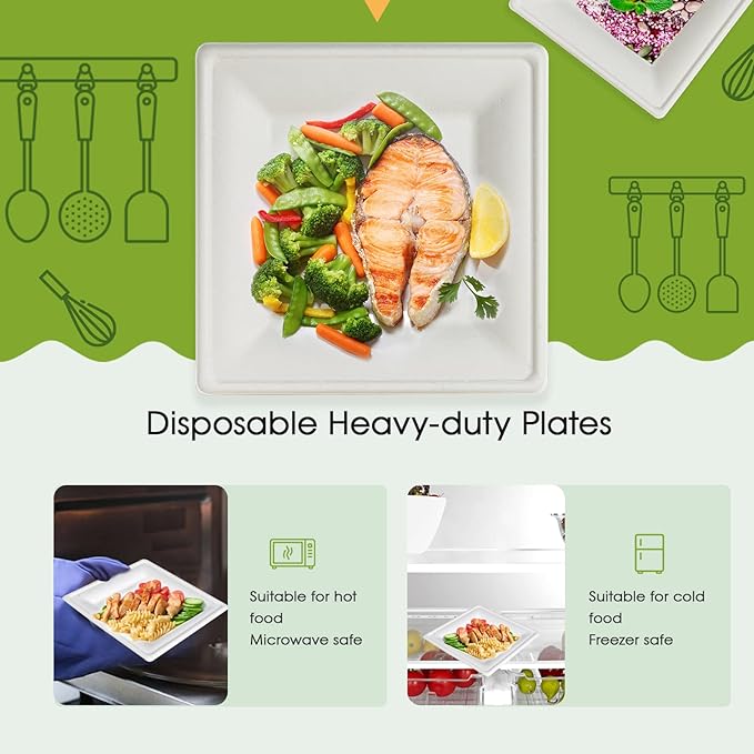 150 Piecs Compostable Square Paper Plates, 10 inch - Image 4