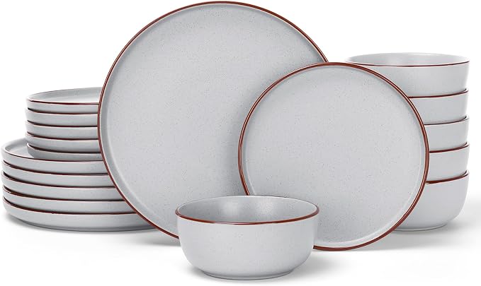 Famiware Mercury 18-Piece Stoneware Dinnerware Set, Light Grey | Plates and by Famiware
