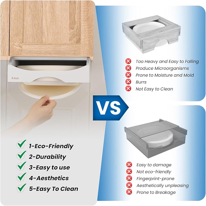 9-inch Paper Plate Dispenser Under Cabinet, Bamboo Paper Plate Holders - Image 5