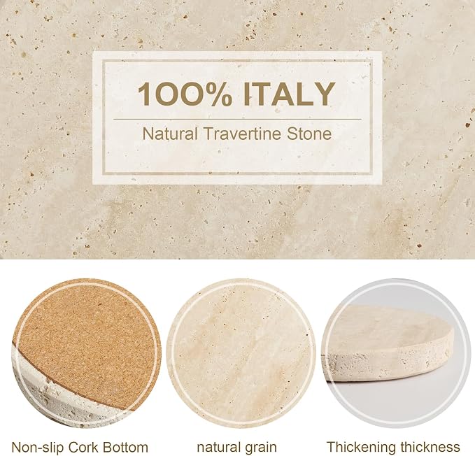 Natural Travertine Marble Coasters Set of 6-4" Round | Stone Drink Coasters - Image 5