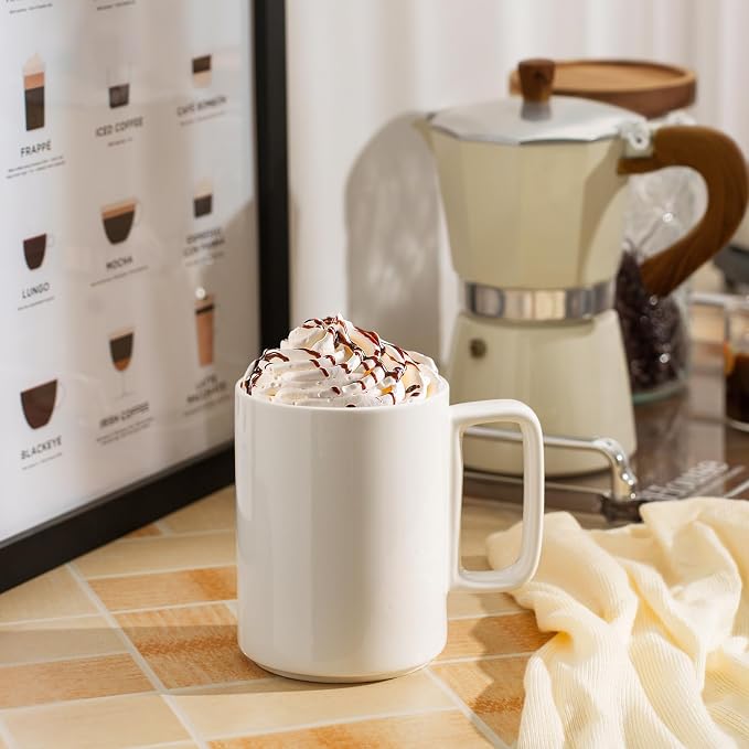 E-liu Large 15 Ounces Porcelain Coffee Mug Tea Mugs Set of 6 | Cups - Image 6