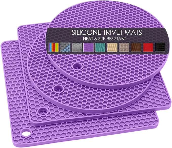 Silicone Silicone Trivet for Hot Dishes, 4 Pack Purple Heat Resistant Silicone by QPIXDIGITAL