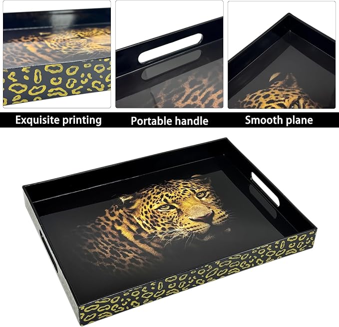 Serving Tray with Handles, 15.7 * 11.8 inches, Plastic Ottoman Tray with - Image 4