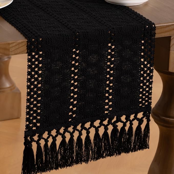 MLMW Boho Table Runner Black Table Runner 72 inches Spring Easter Short Coffee - Image 3