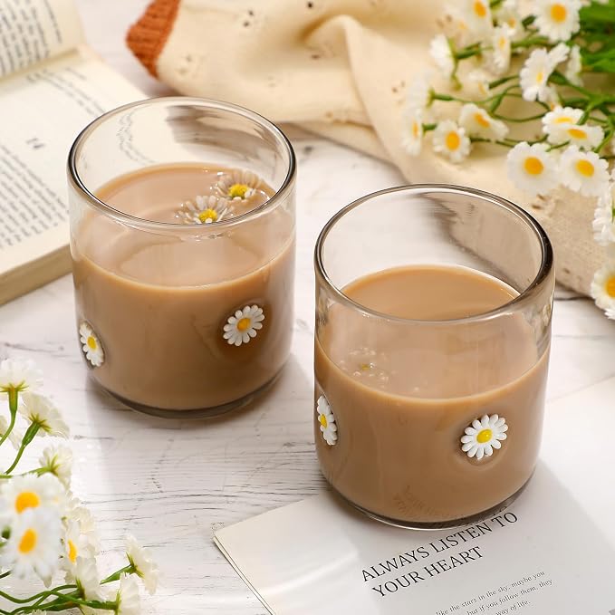 SiliFine 2 Pcs Daisy Icon Juice Glasses - 14oz White Flower Stemless Wine - Image 6