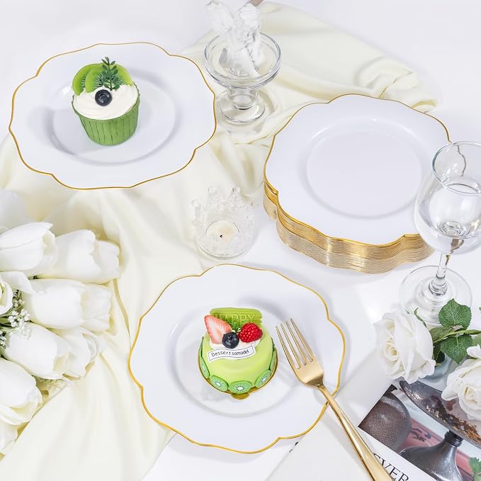 bUCLA 48Pieces Gold Plastic Dessert Plates Disposable - Image 4