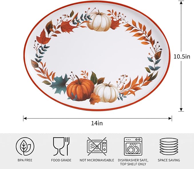 Fall Pumpkin Serving Platters Set of 2, 14 x 10.5 Inch Melamine | BPA-free - Image 2