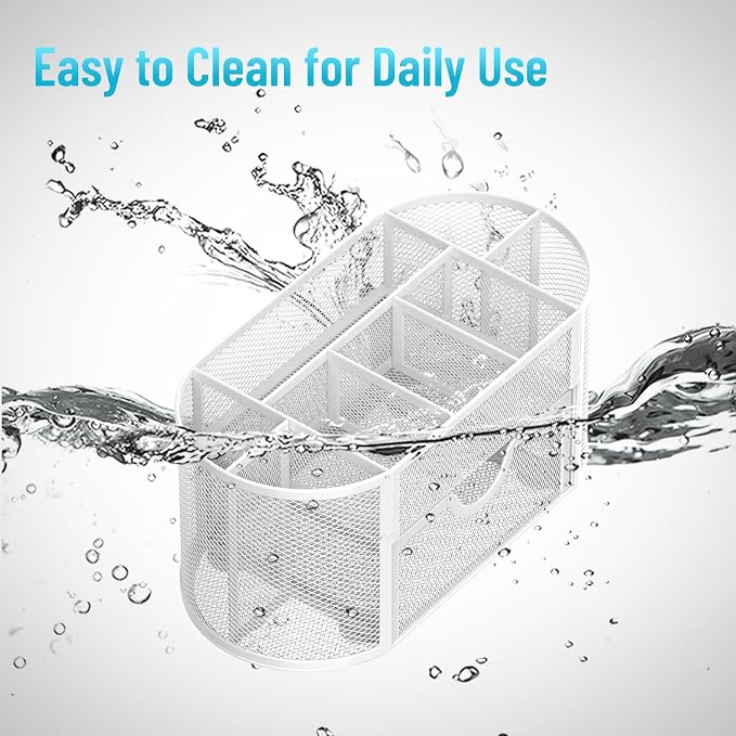 Mesh Desk Organizer with Drawer, 9-Compartment Pen Holder - Image 6