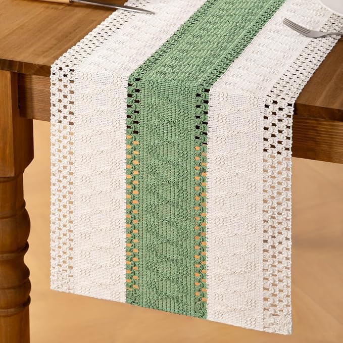 Ivory & Sage Boho Table Runner Macrame Woven Table Runner 12x60 Inch | Small - Image 4