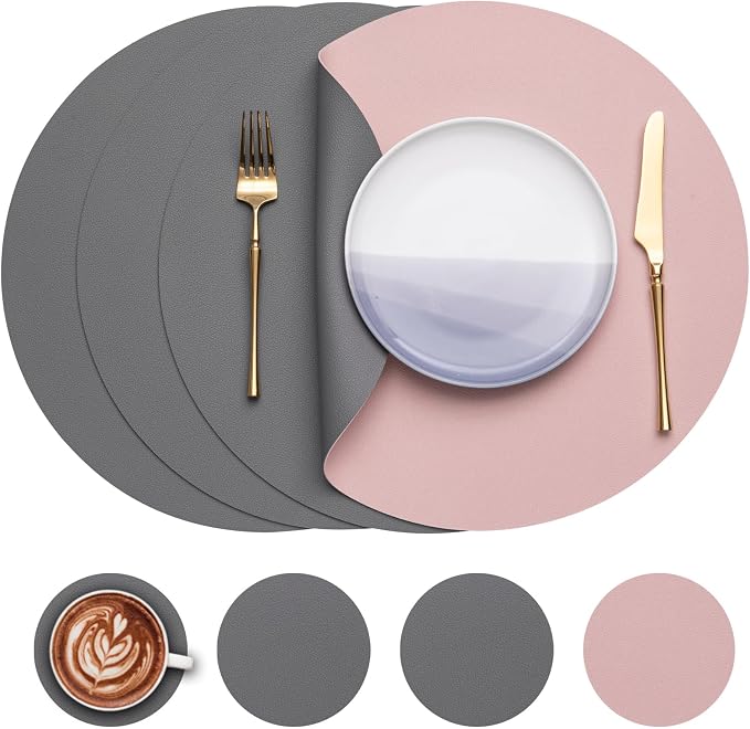 Myir JUN 15 Inches Round Placemats Set of 4 Faux Leather Place Mats | by MyirJUN