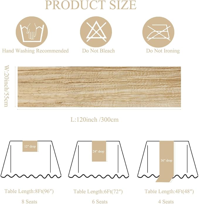 6Pack Beige Cheesecloth Table Runner 20 x 120 inch Gauze Table Runner | Beige - Image 3