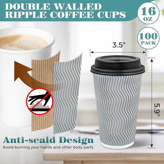 Ginkgo 100 Pack 16 oz Disposable Insulated Coffee Cups - Image 2