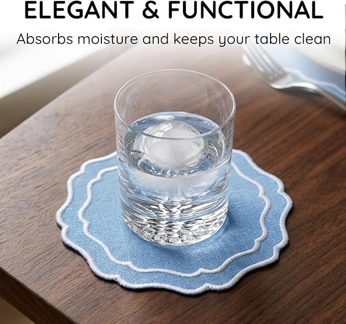 Linen Coasters for Drinks, 4.5 inch, Ocean | Absorbent Linen Drink Mats - Image 5