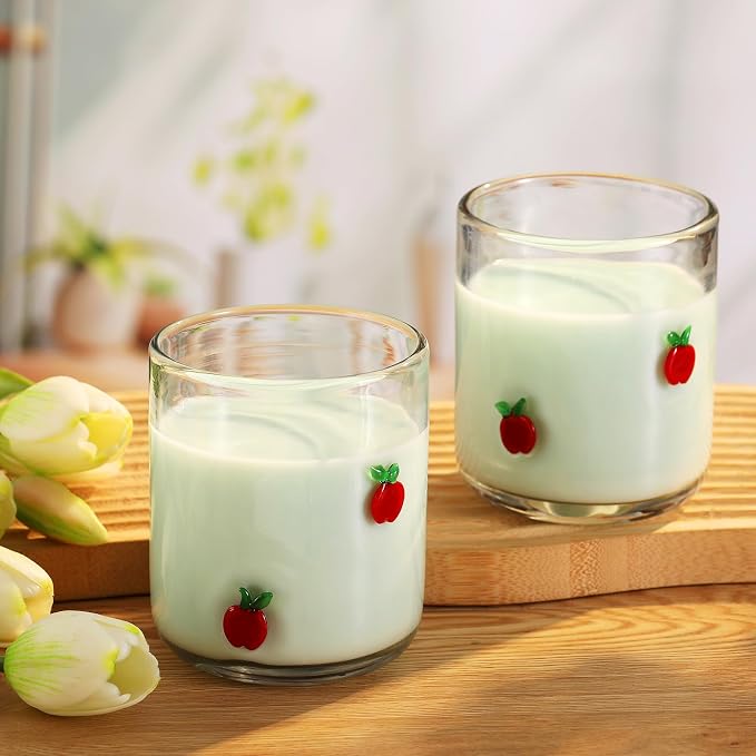 SiliFine 2 Pcs Apple Icon Juice Glasses - 14oz Red Apple Stemless Wine Drinking - Image 2