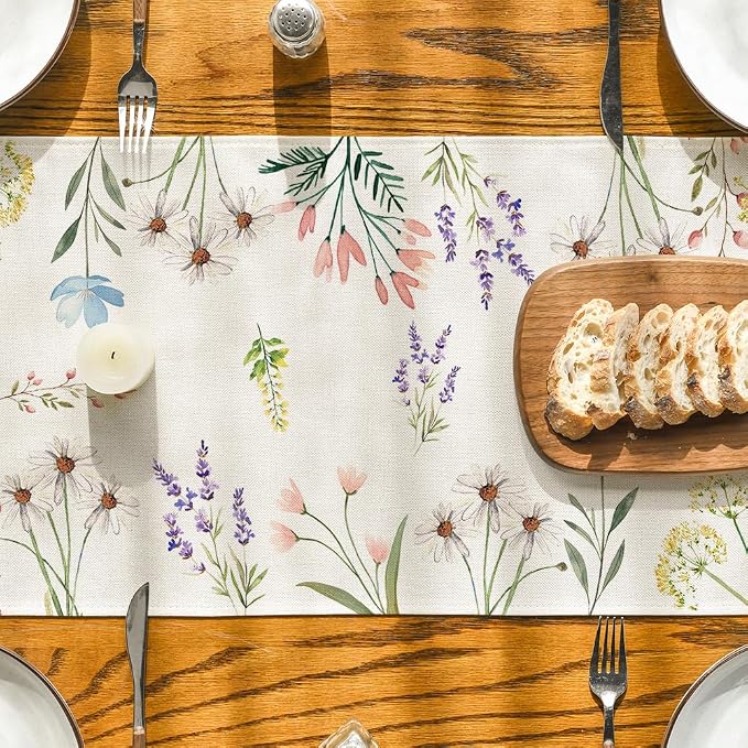 Artoid Mode Flowers Summer Table Runner, Seasonal Spring Fall Kitchen Dining - Image 7