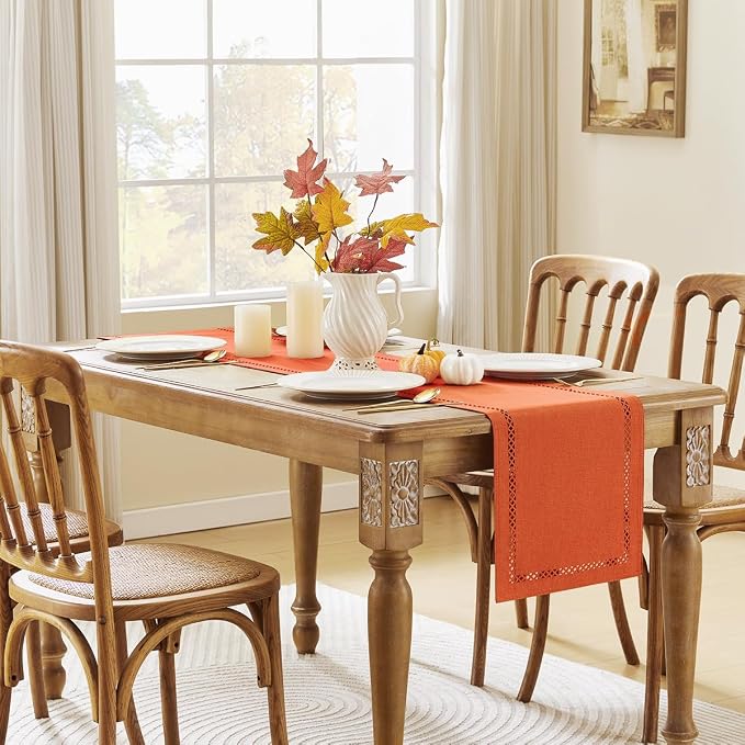 Orange Burlap Table Runner, Fall Table Runners 36 inches Long | Double Layer - Image 5