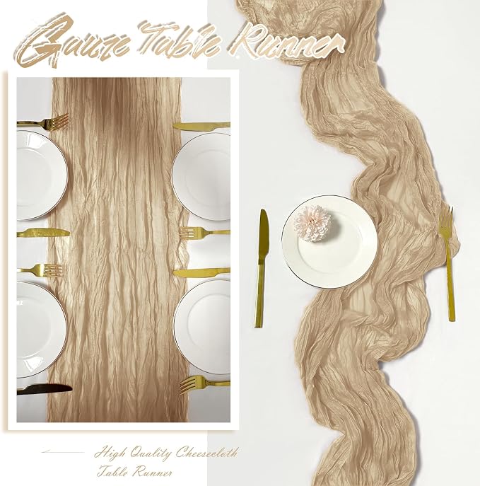 15 Pack Beige Cheesecloth Table Runner 17 x 108 inch Cheese Cloth Table Runners - Image 6
