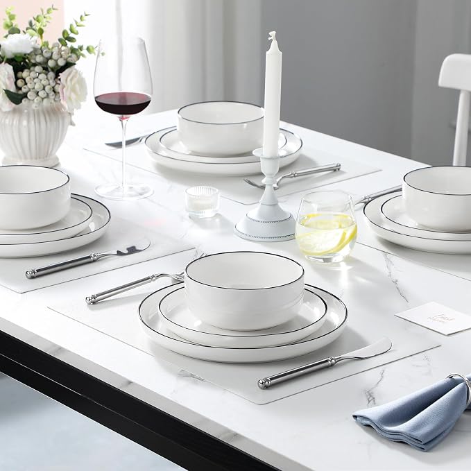 MALACASA Plates and Bowls Sets, 12 Pieces Modern Porcelain Dinnerware Set - Image 5
