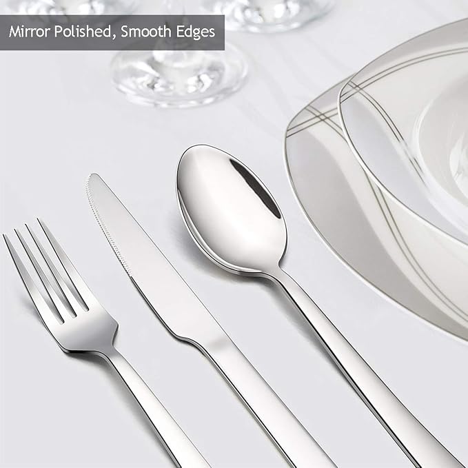 30-Piece Silverware Set, E-far Stainless Steel Flatware Set Service - Image 3