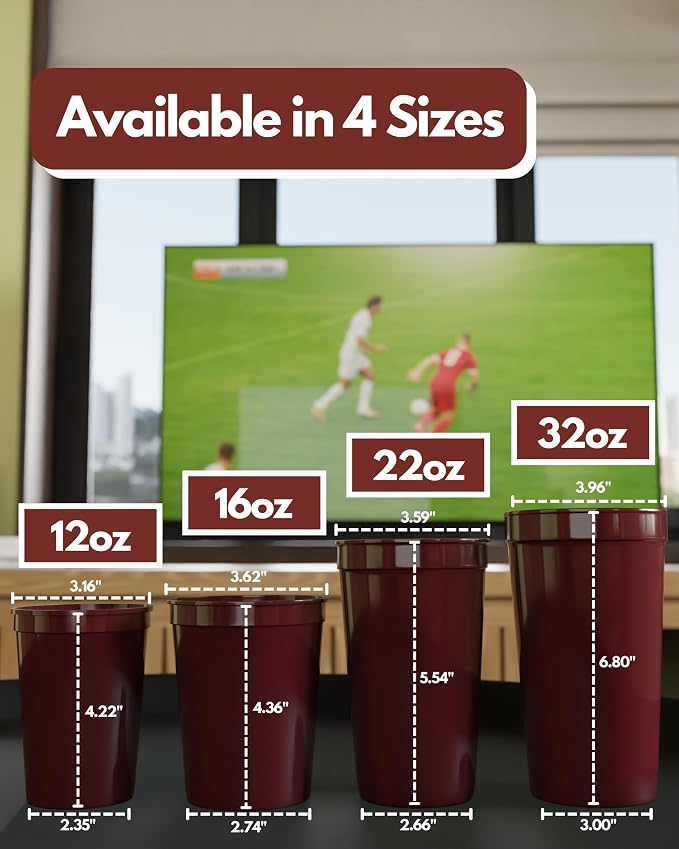 PartyPrints 10 Pack 16 oz Maroon Reusable Blank Plastic Cups, Stadium Cups Bulk - Image 4