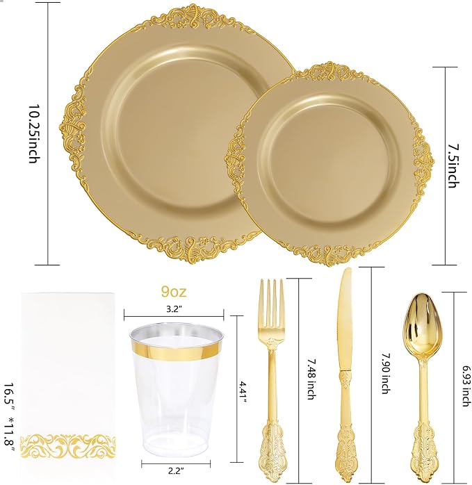 Morejoy 175PCS Solid Gold Plastic Plates - Image 5