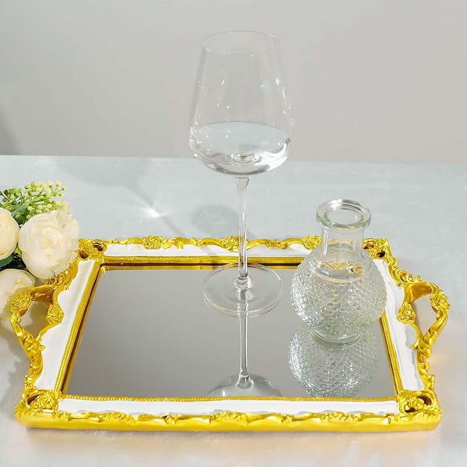 Efavormart Metallic White/Gold Resin Decorative Serving Tray - Image 5