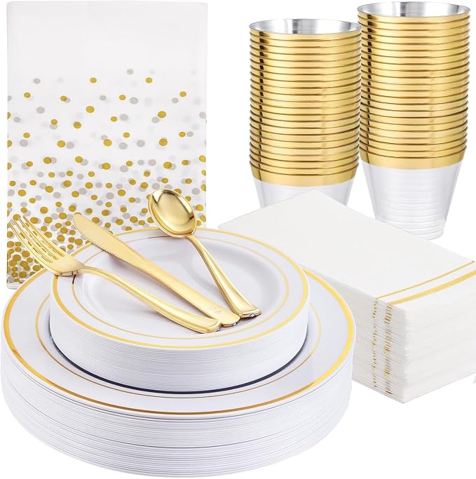 GATHER 176PCS White and Gold Plastic Plates by Gather