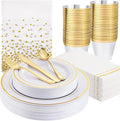 GATHER 176PCS White and Gold Plastic Plates by Gather
