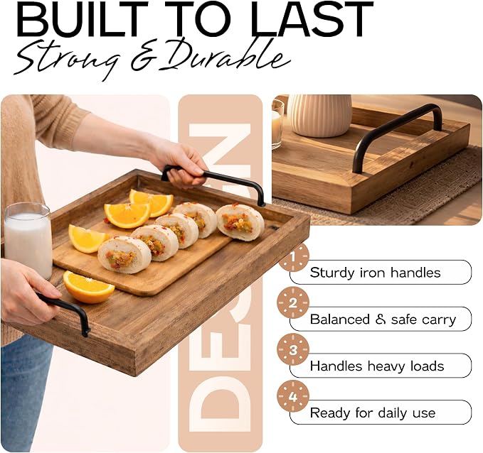 Besti Rustic Vintage Food Serving Trays | Nesting Wooden Board - Image 3