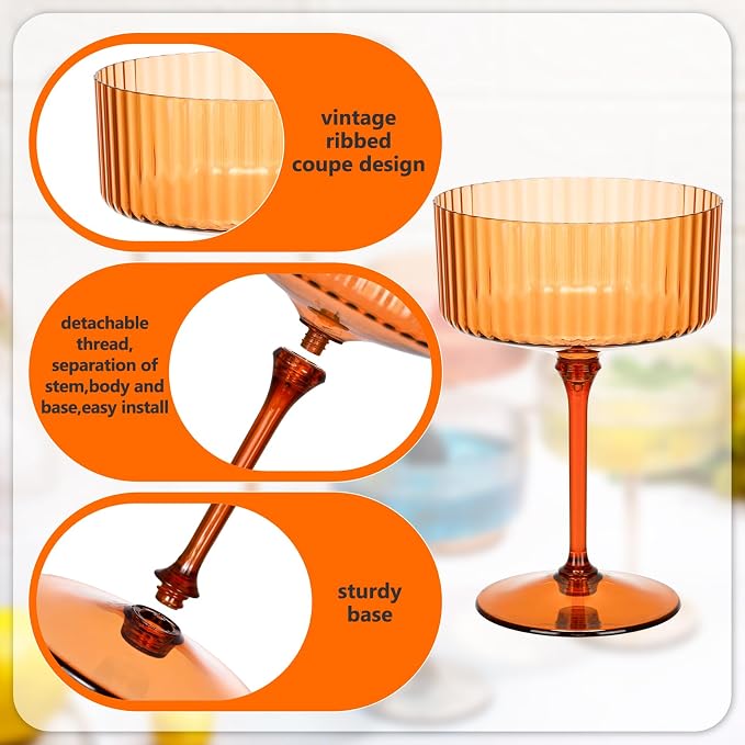 Jingmore 24 Pcs Ribbed Martini Glasses 10 oz Disposable Plastic Vintage Ribbed - Image 4