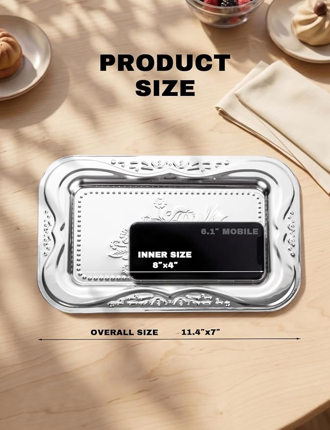 4-Pack Small Silver Serving Trays Set - Image 2