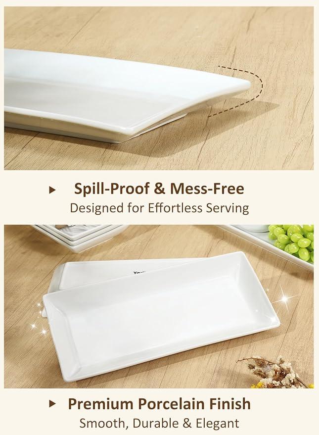 Porcelain Rectangular Dinner Platters, 9.75 Inch Rectangle Serving Plates - Image 3