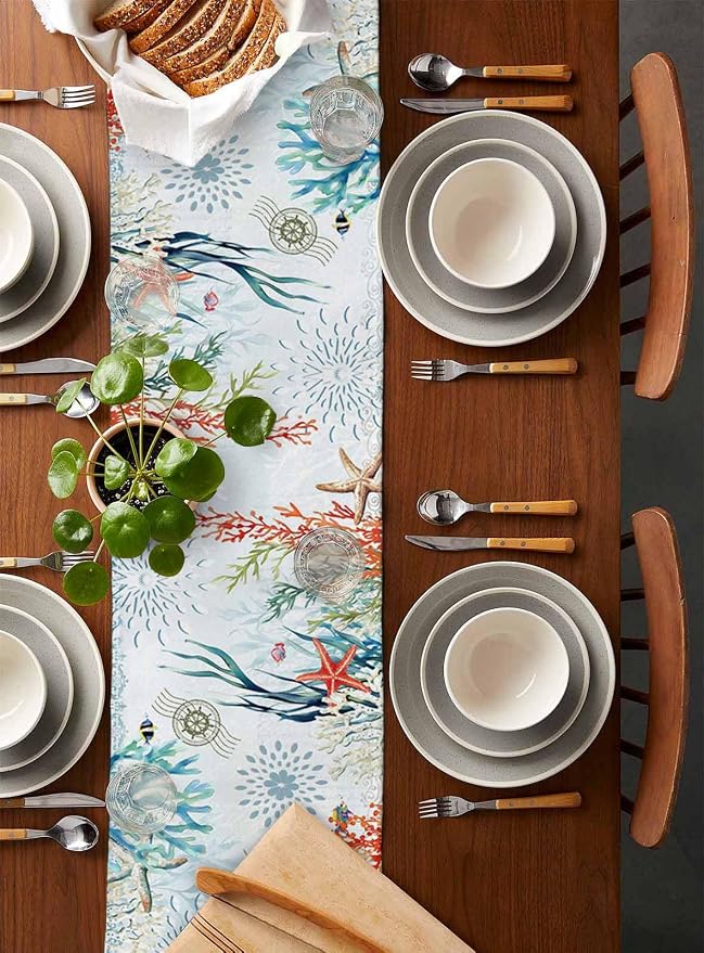 Sea Turtle Coastal Table Runners 36 Inches Long, Summer Beach Coral Table - Image 5