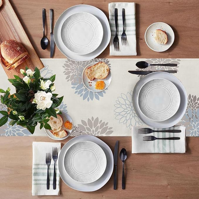 Light Blue Grey Table Runner Wild Dahlia Pinnata Flower Table Runners Modern - Image 2