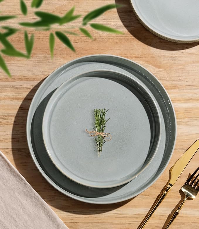 Ceramic Dinnerware Set for 4, 12-Piece Plates and Bowls Set | Lightweight - Image 2