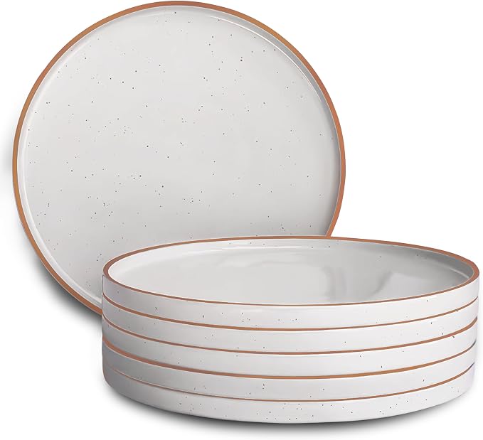 MORA Ceramic Flat Dinner Plates Set of 6, 10.5 in High Edge Dish Set by MORA