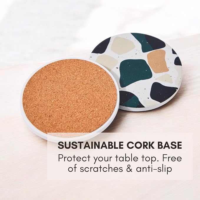 Terrazzo Coasters Set of 6, Colorful Boho Absorbent Ceramic Coasters | Speckled - Image 4