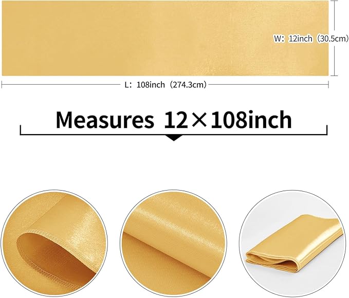 4-Pack Gold Satin Table Runner 12 x 108 Inch Long Fuchsia Bright and Smooth - Image 3